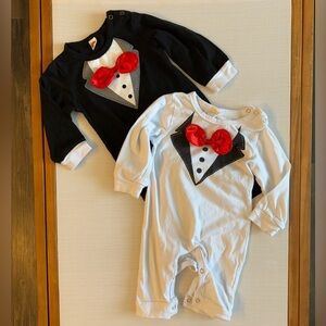 Two (2) Baby Boy Tuxedo Jumpsuit One Black and One White. Perfect for Halloween.